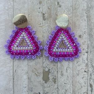 Handmade Colombian purple triangle beaded Statement Earrings - Light Weight!